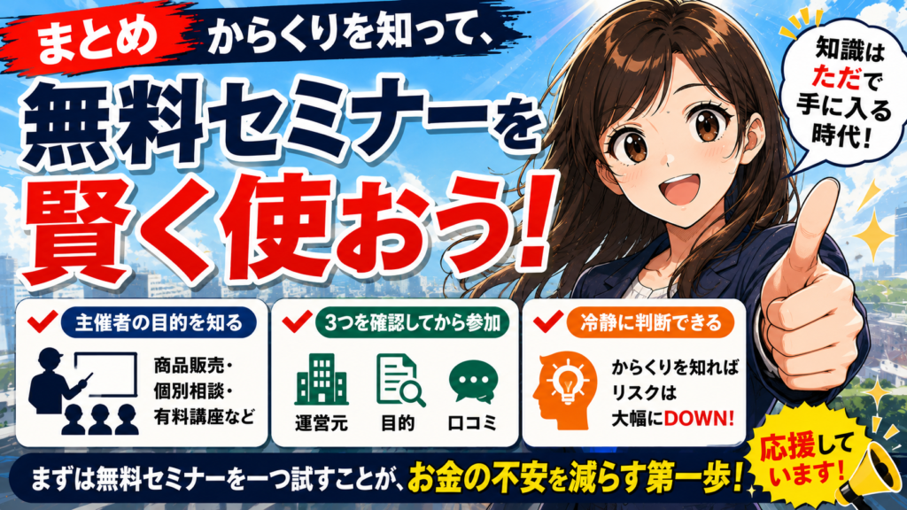 まとめ｜からくりを知って、無料セミナーを賢く使おう